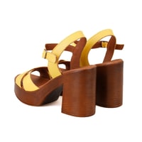 Kadın Sarı Platform Topuklu Deri Sandalet