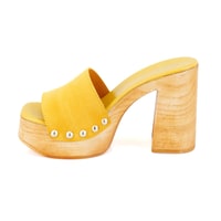 Kadın Sarı Platform Topuklu Süet Deri Terlik