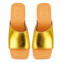 Kadın Sarı Topuklu Deri Terlik