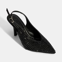 Kadın Siyah Ayarlanabilir Metal Tokalı Taşlı Abiye Ayakkabı