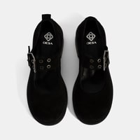 Kadın Siyah Ayarlanabilir Metal Tokalı Mary Jane Süet Ayakkabı