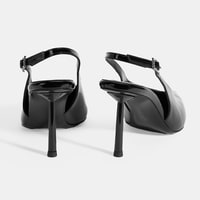 Kadın Siyah Ayarlanabilir Taşlı Toka Detaylı Rugan Topuklu Ayakkabı