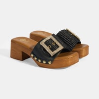 Kadın Siyah Ayarlanabilir Toka Detaylı Topuklu Terlik