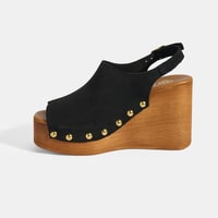 Kadın Siyah Ayarlanabilir Toka Detaylı Süet Dolgu Topuklu Sandalet