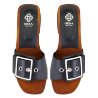 Kadın Siyah Ayarlanabilir Tokalı Deri Terlik