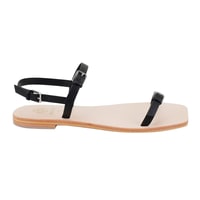 Kadın Siyah Ayarlanabilir Tokalı Deri Sandalet