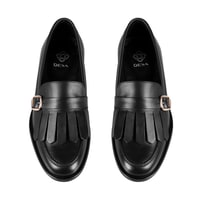 Kadın Siyah Ayarlanabilir Tokalı Deri Loafer