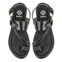 Kadın Siyah Ayarlanabilir Tokalı Deri Sandalet