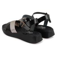 Kadın Siyah Ayarlanabilir Tokalı Deri Sandalet