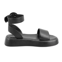 Kadın Siyah Ayarlanabilir Tokalı Deri Sandalet