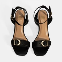 Kadın Siyah Ayarlanabilir Tokalı Deri Topuklu Sandalet