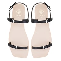 Kadın Siyah Ayarlanabilir Tokalı Deri Sandalet