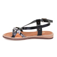 Kadın Siyah Ayarlanabilir Tokalı Deri Sandalet