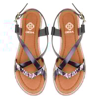 Kadın Siyah Ayarlanabilir Tokalı Deri Sandalet