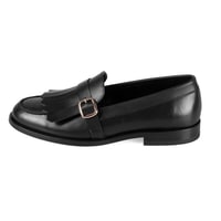 Kadın Siyah Ayarlanabilir Tokalı Deri Loafer