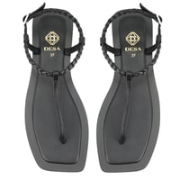 Kadın Siyah Ayarlanabilir Tokalı Deri Sandalet