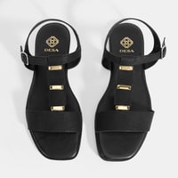 Kadın Siyah Ayarlanabilir Tokalı Deri Sandalet