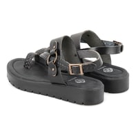 Kadın Siyah Ayarlanabilir Tokalı Deri Sandalet