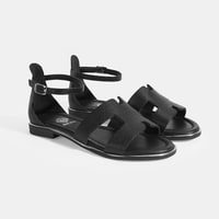 Kadın Siyah Ayarlanabilir Tokalı Deri Sandalet