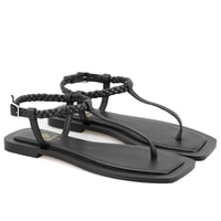 Kadın Siyah Ayarlanabilir Tokalı Deri Sandalet