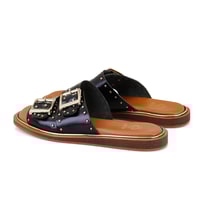 Kadın Siyah Ayarlanabilir Tokalı Deri Terlik