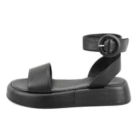 Kadın Siyah Ayarlanabilir Tokalı Deri Sandalet