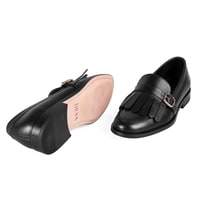 Kadın Siyah Ayarlanabilir Tokalı Deri Loafer