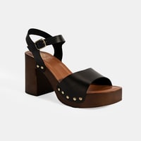 Kadın Siyah Ayarlanabilir Tokalı Deri Topuklu Sandalet