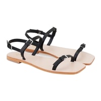 Kadın Siyah Ayarlanabilir Tokalı Deri Sandalet