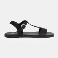 Kadın Siyah Ayarlanabilir Tokalı Deri Sandalet