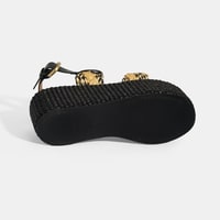 Kadın Siyah Ayarlanabilir Tokalı Hasır Detaylı Sandalet