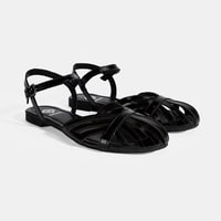 Kadın Siyah Ayarlanabilir Tokalı Rugan Sandalet