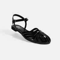 Kadın Siyah Ayarlanabilir Tokalı Rugan Sandalet