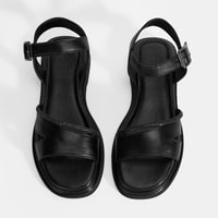 Kadın Siyah Ayarlanabilir Tokalı Taş Detaylı Deri Sandalet