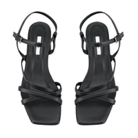 Kadın Siyah Ayarlanabilir Tokalı Topuklu Deri Sandalet