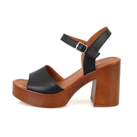 Kadın Siyah Ayarlanabilir Tokalı Topuklu Deri Sandalet