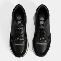 Kadın Siyah Bağcıklı Deri Spor Ayakkabı