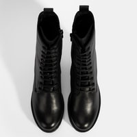 Kadın Siyah Bağcıklı Kalın Topuklu Deri Bot