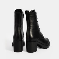 Kadın Siyah Bağcıklı Kalın Topuklu Deri Bot