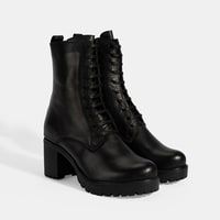 Kadın Siyah Bağcıklı Kalın Topuklu Deri Bot