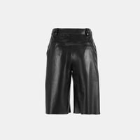 Kadın Siyah Deri Bermuda Şort