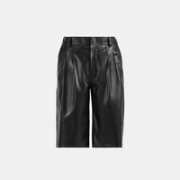 Kadın Siyah Deri Bermuda Şort