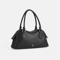 Kadın Siyah Deri Çanta Aksesuarlı Büyük Omuz Çantası