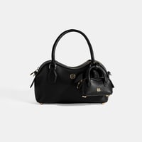 Kadın Siyah Deri Çanta Aksesuarlı Mini El Çantası