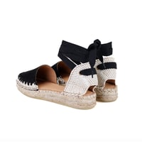 Kadın Siyah Deri Espadril Sandalet