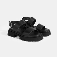 Kadın Siyah Deri Sandalet