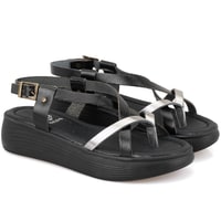 Kadın Siyah Dolgu Tabanlı Deri Sandalet