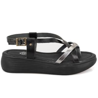 Kadın Siyah Dolgu Tabanlı Deri Sandalet