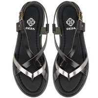 Kadın Siyah Dolgu Tabanlı Deri Sandalet