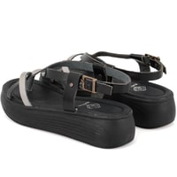 Kadın Siyah Dolgu Tabanlı Deri Sandalet